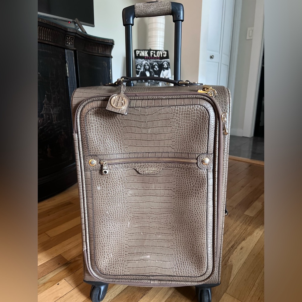 Henri Bendel Brown Crocodile-Embossed Carry On Luggage